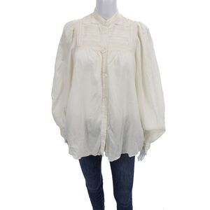 Vanessa Bruno Women Cotton Ivory High Neck Long Sleeve Blouse Size 40